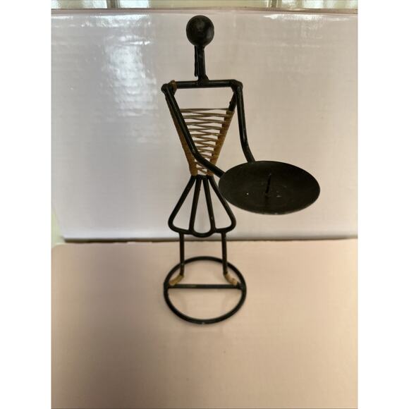 Laurdis Lonberg~Rattan~Metal Woman / Man Raffia Candleholder Vintage 80’s/90�� - Picture 2 of 7